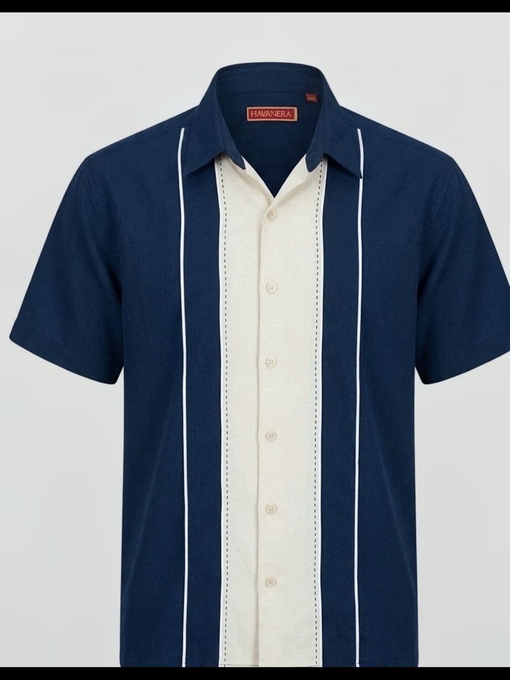 Vintage Havanera Navy & Cream Short-Sleeve Cuban Shirt Size XL